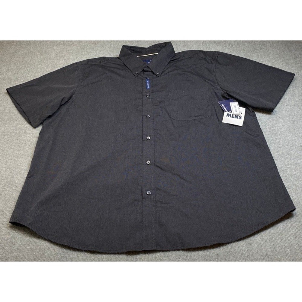 NWT Basic Editions Button Shirt Mens 2XL Charcoal Grey Short Sleeve Classic Fit